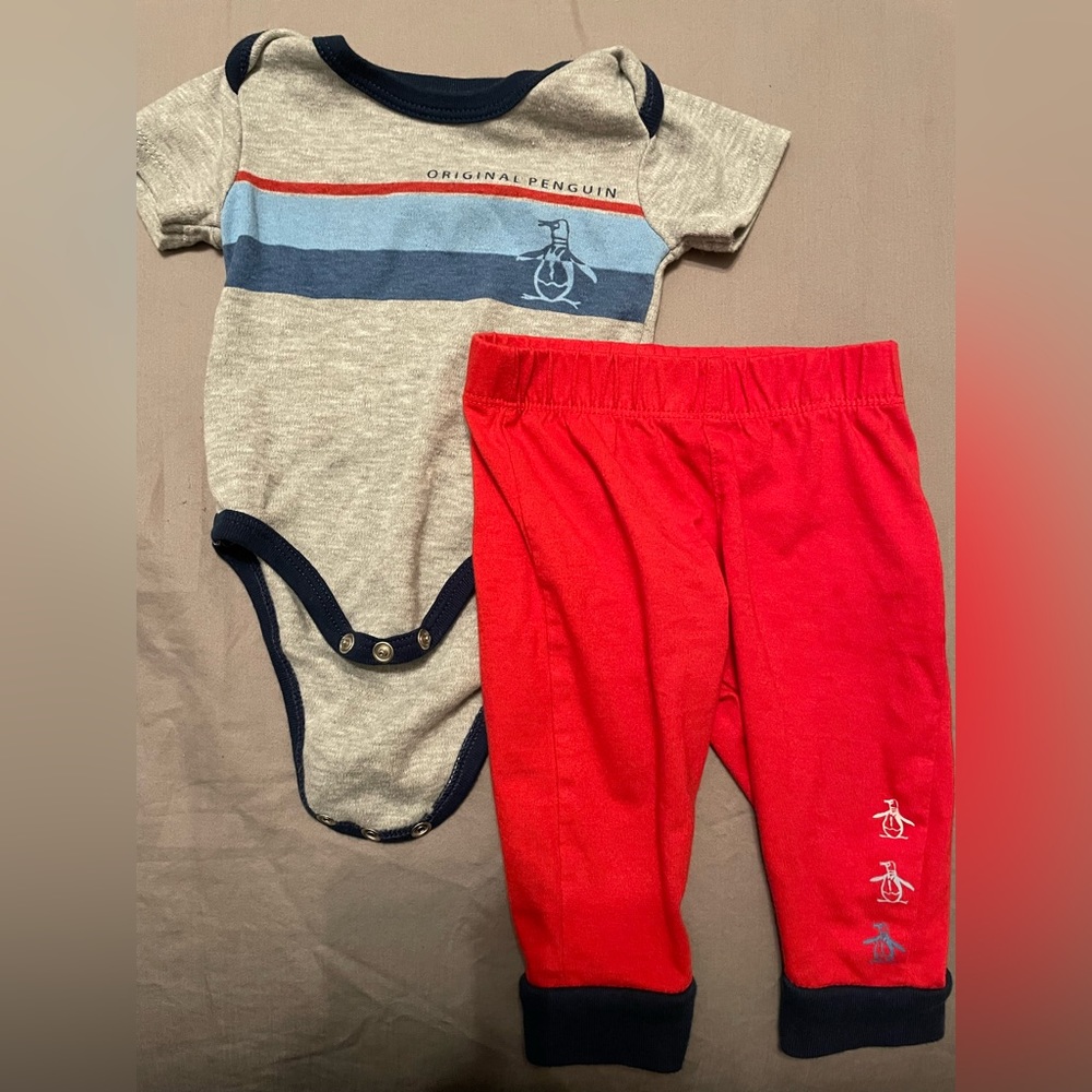 Penguin Brand Onesie and Pant Set Size 3-6 months